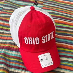 Nike Red and White Ohio State Mesh Trucker Hat medium/large new tags
